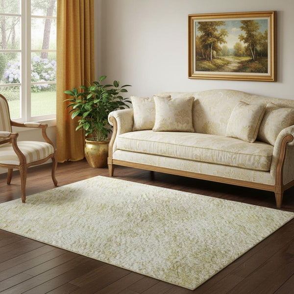 HomeRoots 5' X 8' Wheat and Beige Abstract Geometric Washable Area Rug - Stain Resistant with UV Protection 684560