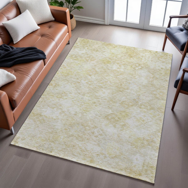 HomeRoots 9' X 12' Wheat & Beige Abstract Geometric Area Rug - Washable, UV Protected, Perfect for Family Spaces! 684563