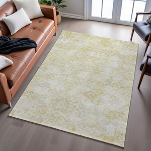 HomeRoots 10' Wheat & Beige Abstract Geometric Area Rug - Durable, Washable, UV-Protected for Family Spaces 684564