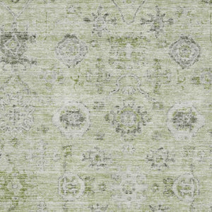 HomeRoots 5' X 8' Elegant Artichoke Green Damask Area Rug – Washable, UV-Protected, Stain-Resistant Design 684566