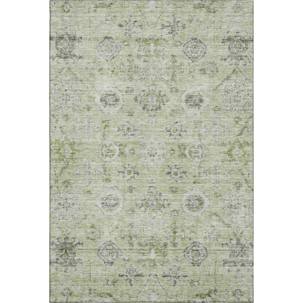 HomeRoots 8' X 10' Elegant Damask Area Rug in Artichoke Green, Gray & Silver - Washable, Stain & UV Protected 684568