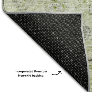 HomeRoots 8' X 10' Elegant Damask Area Rug in Artichoke Green, Gray & Silver - Washable, Stain & UV Protected 684568