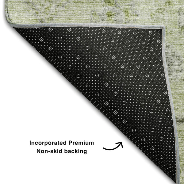 HomeRoots 8' X 10' Elegant Damask Area Rug in Artichoke Green, Gray & Silver - Washable, Stain & UV Protected 684568