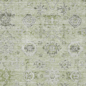 HomeRoots 8' X 10' Elegant Damask Area Rug in Artichoke Green, Gray & Silver - Washable, Stain & UV Protected 684568