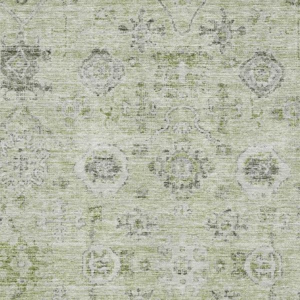 HomeRoots 8' X 10' Elegant Damask Area Rug in Artichoke Green, Gray & Silver - Washable, Stain & UV Protected 684568