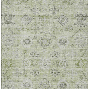 HomeRoots 8' X 10' Elegant Damask Area Rug in Artichoke Green, Gray & Silver - Washable, Stain & UV Protected 684568