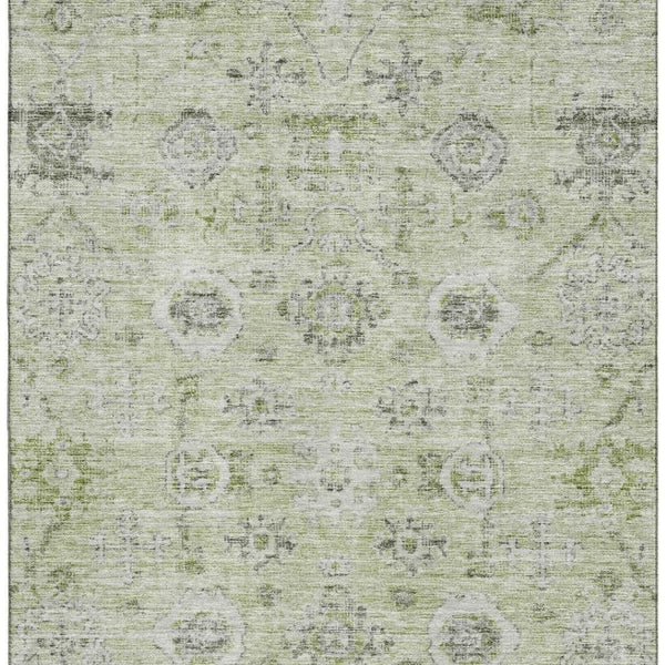 HomeRoots 8' X 10' Elegant Damask Area Rug in Artichoke Green, Gray & Silver - Washable, Stain & UV Protected 684568