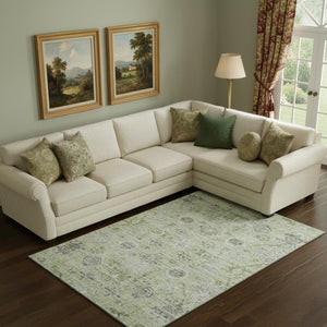 HomeRoots 9' X 12' Artichoke Green Damask Area Rug with UV Protection – Durable, Stain-Resistant, Elegant Design 684569