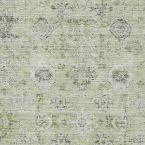 HomeRoots 9' X 12' Artichoke Green Damask Area Rug with UV Protection – Durable, Stain-Resistant, Elegant Design 684569