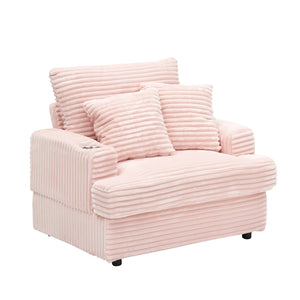 English Elm 39-inch Spring Corduroy Armchair and Ottoman Set with Cup Holder, Plush Sponge Cushions, 350lb Support Pink W1658S00047