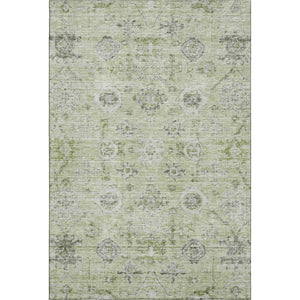 HomeRoots 10' X 14' Elegant Artichoke Green Gray Silver Damask Area Rug - Washable, UV Protected & Durable 684570