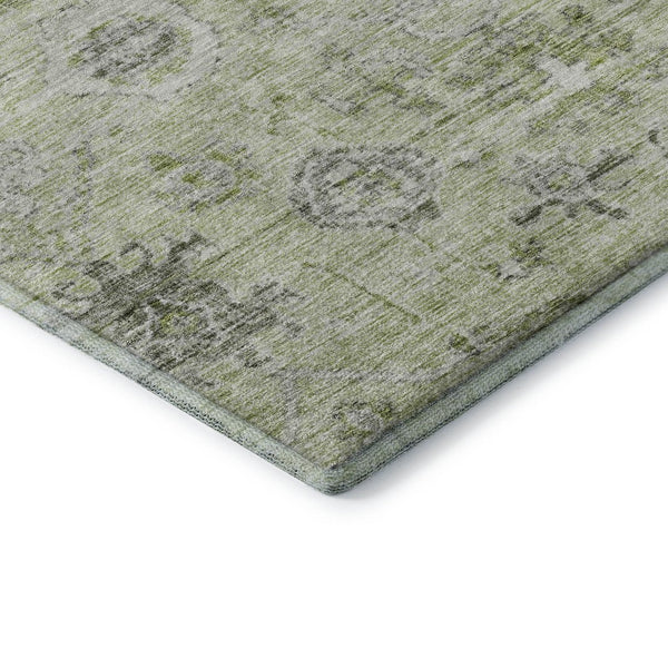HomeRoots 10' X 14' Elegant Artichoke Green Gray Silver Damask Area Rug - Washable, UV Protected & Durable 684570