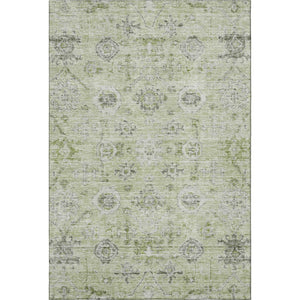 HomeRoots 10' X 14' Elegant Artichoke Green Gray Silver Damask Area Rug - Washable, UV Protected & Durable 684570