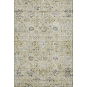 HomeRoots 5' X 8' Elegant Washable Damask Area Rug in Beige, Gray & Brown with UV Protection for Homes 684572