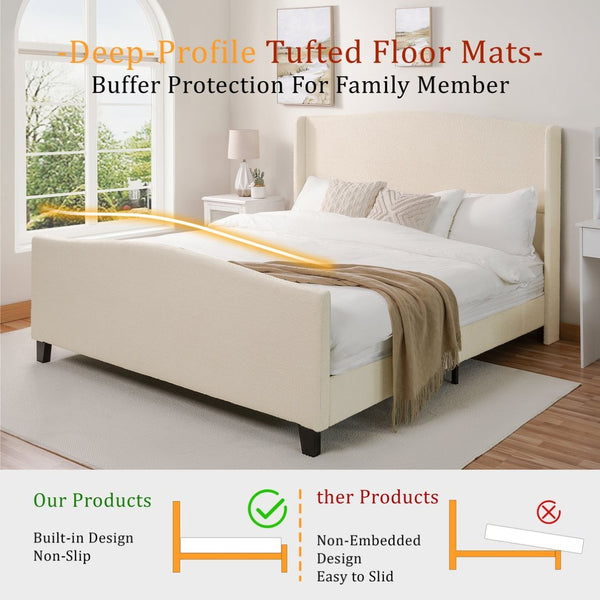English Elm King Teddy Velvet Platform Bed Tall Upholstered Headboard Solid Wood Legs Modern W1716P335672