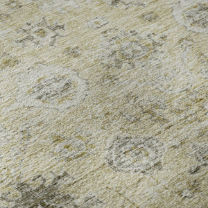 HomeRoots 8' Washable Round Damask Rug in Beige, Gray & Brown - UV Protected, Durable & Elegant Design for Homes 684573
