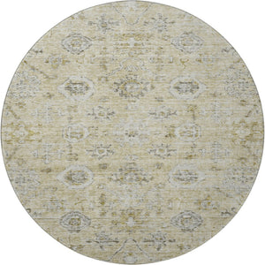 HomeRoots 8' Washable Round Damask Rug in Beige, Gray & Brown - UV Protected, Durable & Elegant Design for Homes 684573
