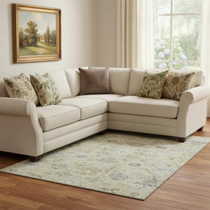 HomeRoots 8' x 10' Damask Area Rug in Beige, Gray & Brown – Washable, UV-Protected, Durable for Busy Homes 684574