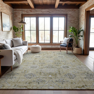 HomeRoots 8' x 10' Damask Area Rug in Beige, Gray & Brown – Washable, UV-Protected, Durable for Busy Homes 684574