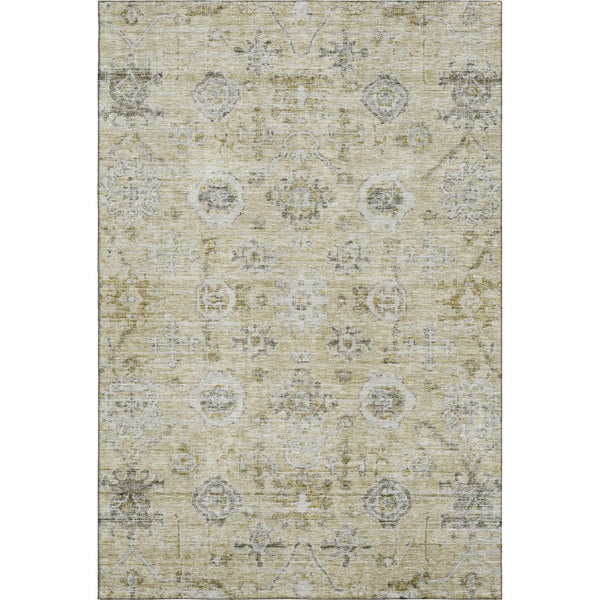 HomeRoots 8' x 10' Damask Area Rug in Beige, Gray & Brown – Washable, UV-Protected, Durable for Busy Homes 684574