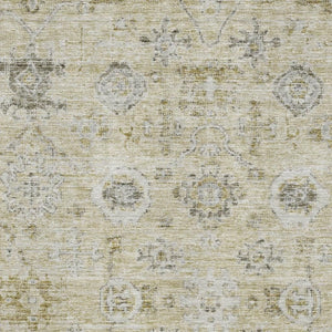 HomeRoots 8' x 10' Damask Area Rug in Beige, Gray & Brown – Washable, UV-Protected, Durable for Busy Homes 684574