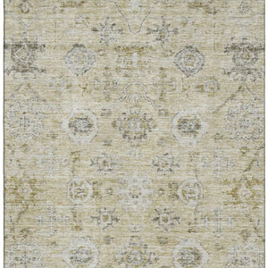 HomeRoots 8' x 10' Damask Area Rug in Beige, Gray & Brown – Washable, UV-Protected, Durable for Busy Homes 684574
