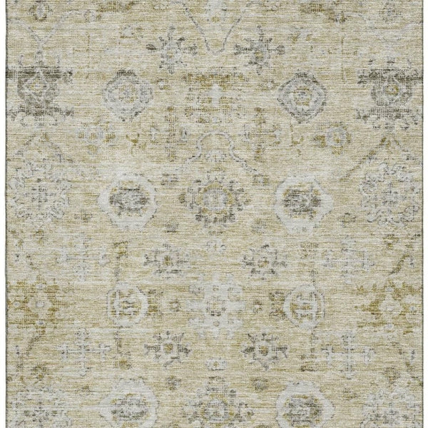 HomeRoots 8' x 10' Damask Area Rug in Beige, Gray & Brown – Washable, UV-Protected, Durable for Busy Homes 684574