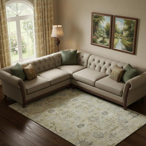 HomeRoots 9' X 12' Damask Area Rug in Beige Gray Brown – Durable, Washable, UV-Protected for Busy Homes 684575