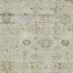 HomeRoots 9' X 12' Damask Area Rug in Beige Gray Brown – Durable, Washable, UV-Protected for Busy Homes 684575