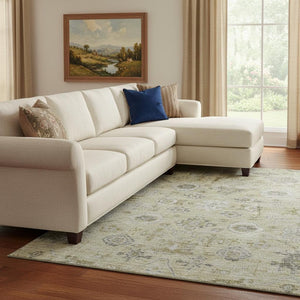 HomeRoots 10' X 14' Washable Damask Area Rug in Beige, Gray & Brown - UV Protected for Family-Friendly Spaces 684576