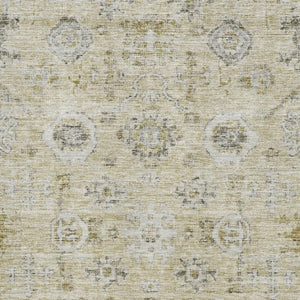 HomeRoots 10' X 14' Washable Damask Area Rug in Beige, Gray & Brown - UV Protected for Family-Friendly Spaces 684576