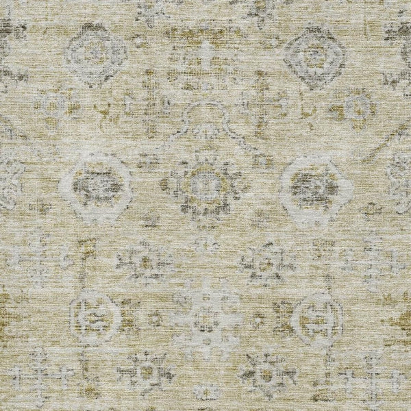 HomeRoots 10' X 14' Washable Damask Area Rug in Beige, Gray & Brown - UV Protected for Family-Friendly Spaces 684576