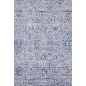 HomeRoots 8' X 10' Elegant Blue Gray & Silver Damask Area Rug - Washable, Stain Resistant, UV Protected Design 684580