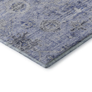HomeRoots 8' X 10' Elegant Blue Gray & Silver Damask Area Rug - Washable, Stain Resistant, UV Protected Design 684580