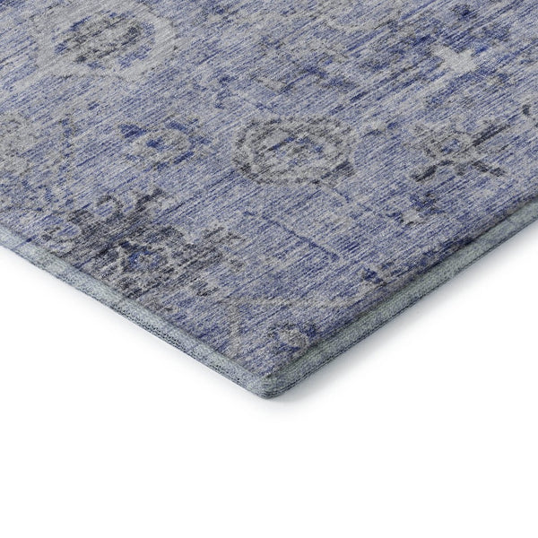 HomeRoots 8' X 10' Elegant Blue Gray & Silver Damask Area Rug - Washable, Stain Resistant, UV Protected Design 684580