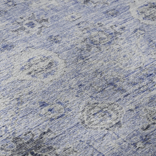 HomeRoots 8' X 10' Elegant Blue Gray & Silver Damask Area Rug - Washable, Stain Resistant, UV Protected Design 684580