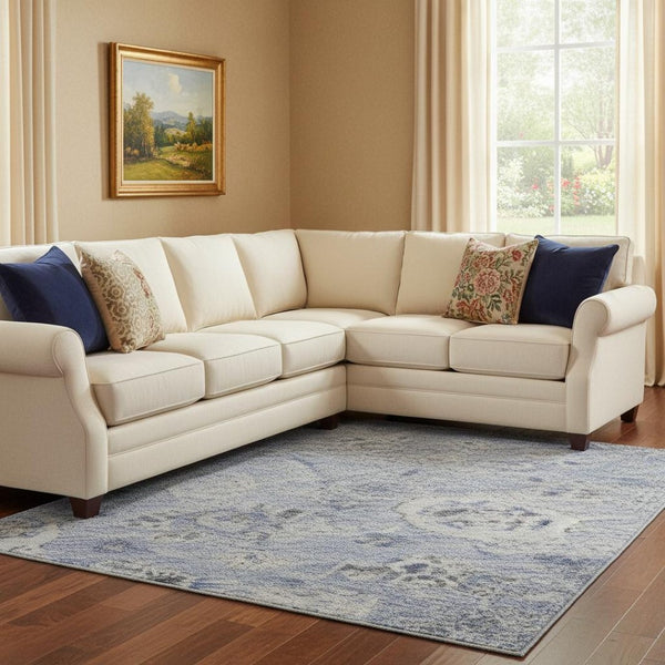HomeRoots 8' X 10' Elegant Blue Gray & Silver Damask Area Rug - Washable, Stain Resistant, UV Protected Design 684580