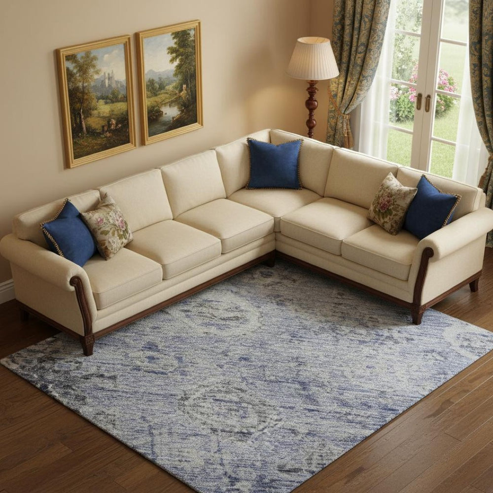 HomeRoots 9' Blue Gray & Silver Damask Washable Area Rug - UV Protected, Durable, Elegant for High-Traffic Spaces 684581