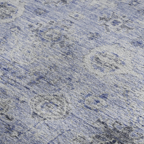 HomeRoots 9' Blue Gray & Silver Damask Washable Area Rug - UV Protected, Durable, Elegant for High-Traffic Spaces 684581