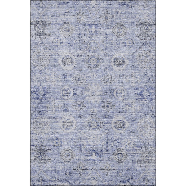 HomeRoots 10' X 14' Blue Gray Silver Damask Area Rug - Washable, Stain-Resistant, UV-Protected for Durability 684582