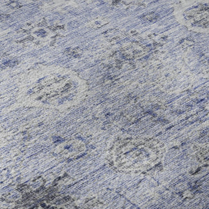 HomeRoots 10' X 14' Blue Gray Silver Damask Area Rug - Washable, Stain-Resistant, UV-Protected for Durability 684582