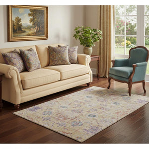 HomeRoots 5' X 8' Damask Area Rug in Orange, Purple & Beige – Washable, UV Protected & Stain Resistant Decor 684584