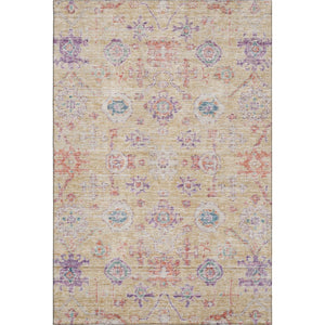 HomeRoots 5' X 8' Damask Area Rug in Orange, Purple & Beige – Washable, UV Protected & Stain Resistant Decor 684584