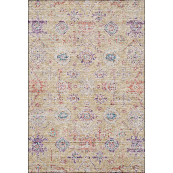 HomeRoots 5' X 8' Damask Area Rug in Orange, Purple & Beige – Washable, UV Protected & Stain Resistant Decor 684584