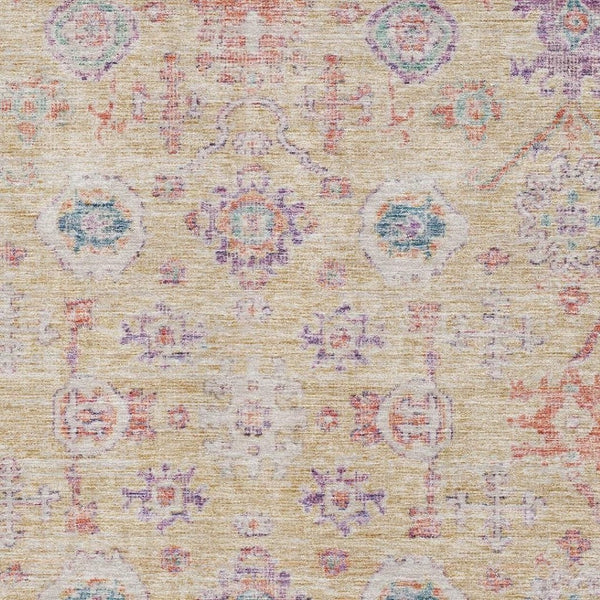 HomeRoots 5' X 8' Damask Area Rug in Orange, Purple & Beige – Washable, UV Protected & Stain Resistant Decor 684584