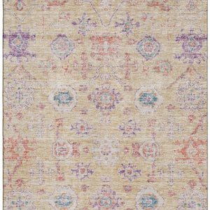 HomeRoots 5' X 8' Damask Area Rug in Orange, Purple & Beige – Washable, UV Protected & Stain Resistant Decor 684584