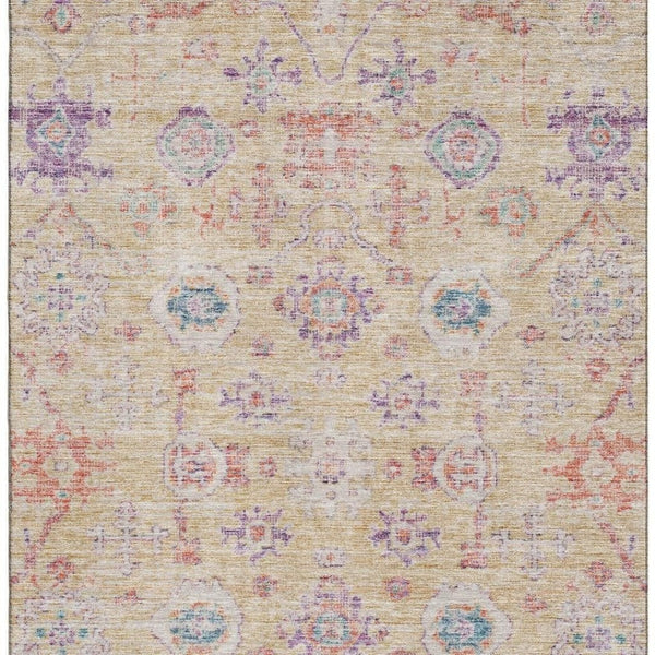 HomeRoots 5' X 8' Damask Area Rug in Orange, Purple & Beige – Washable, UV Protected & Stain Resistant Decor 684584