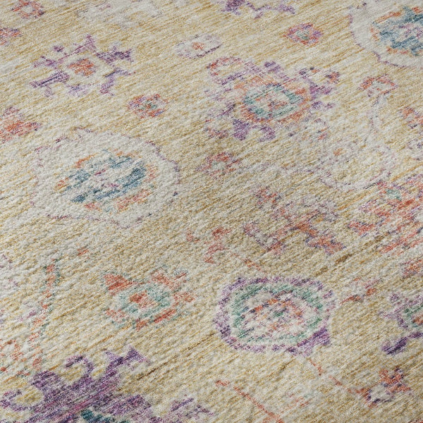 HomeRoots 8' Washable Round Rug in Orange, Purple & Beige Damask – UV Protected, Durable & Stylish Design 684585
