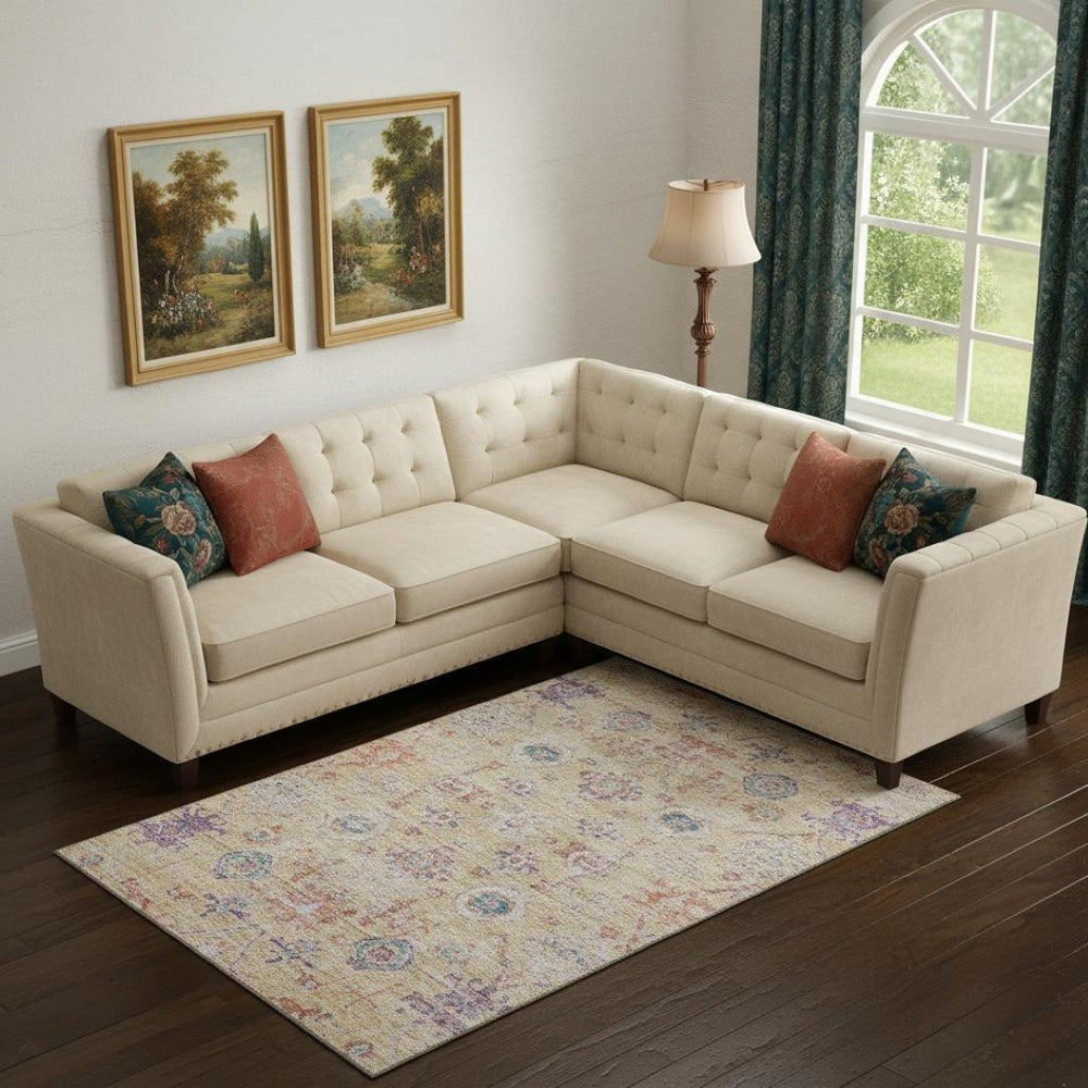 HomeRoots 9' X 12' Stylish Orange, Purple & Beige Damask Area Rug - Washable, Durable, UV Protected Design 684587