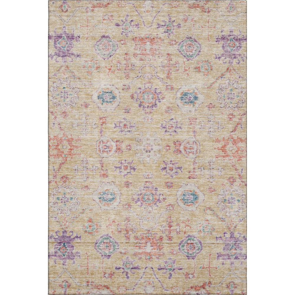 HomeRoots 9' X 12' Stylish Orange, Purple & Beige Damask Area Rug - Washable, Durable, UV Protected Design 684587